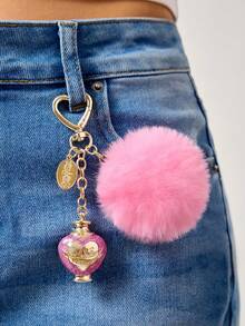 HARRY POTTER X SHEIN Fashionable Acrylic Beads Zinc Alloy Shiny Love Potion Pendant Keychain Luxury Refined Bag Charms, Souvenirs, Collectibles, Gold & Pink,For Gifts, Wallets, School Bags, Backpacks,Car Accessories,Valentine's Day, Back To School - Pink purple - View 4