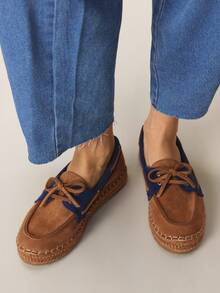 Styleloop Zapatos planos de mujer con cordones, versátiles y casuales - Marrón - Ver 3