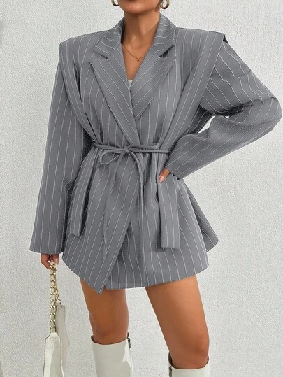 EURMUSE Damska marynarka w paski w kolorze granatowym, casualowa