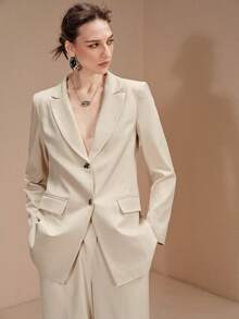 Arave 女士编织露背手工镶钻肩部西装外套，现代派对装，圣诞节 - 杏色 - 查看 7