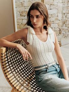 Anewsta Women's Cutout Twist Back Fitted Tank Top - White - View 1