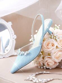 CUCCOO HITCHD Zapatos de tacón elegantes y de moda para fiesta con decoración de rhinestones para mujer - Celeste - Ver 1