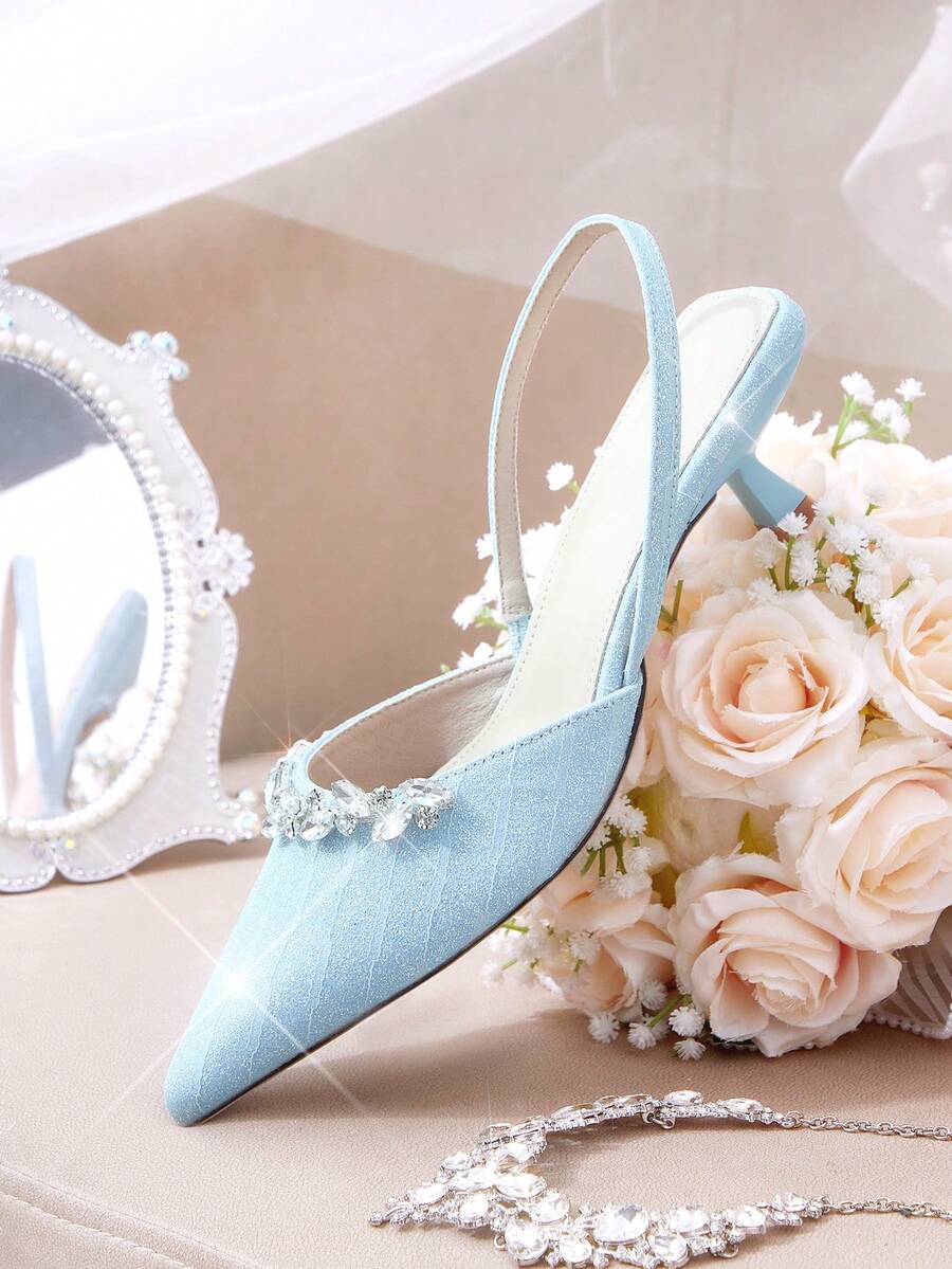 CUCCOO HITCHD Zapatos de tacón elegantes y de moda para fiesta con decoración de rhinestones para mujer - Celeste - Ver 1