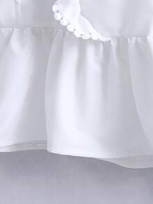 SHEIN 休闲简约清新风格白色编织花卉蕾丝边长袖衬衫，适合少女外出、通勤、旅行和其他日常场合。 - 白色 - 查看 8