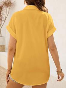 SHEIN Camisa de maternidad casual de unicolor con botones y manga corta - Amarillo - Ver 2
