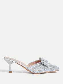 CUCCOO TILAWA Fashionable, Beautiful And Shiny High-Heeled Shoes For Women, Glite Bow Decoration, Luxurious Style, Banquet And Party Women's Shoes Valentine's Day - Silver - View 2