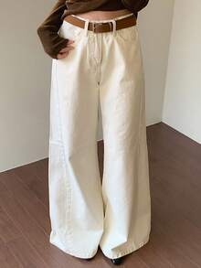 DAZY High Waisted Slimming Loose Wide Leg Jeans, Fashionable Age-Reducing Versatile Maxi Pants For Women - White - View 2