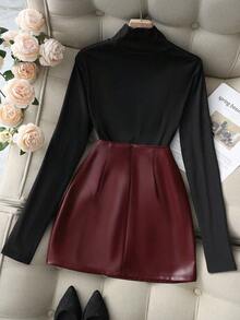 Franclia 2025秋冬女士优雅通勤针织套装，女士优雅修身上衣，女士通勤中长裙 - 彩色 - 查看 3