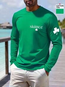 Manfinity Dauomo St. Patrick's Day, Easter, Men's Shirt Golf T-Shirt Print Outdoor Street Long Sleeve Print Pure Green Clover Clothing Fashion Designer Casual Soft - Green - View 1