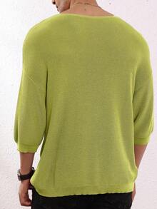 Manfinity Homme Men's Casual V-Neck Loose Fit Solid Color Pullover Sweater, Versatile For Daily Commute, Autumn/Winter Men Sweater Top Men V Neck Sweater Olive Green Men Top Men Green Sweater Men Knit Tops - Mint Green - View 2