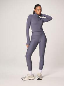 MISSGUIDED Quần legging nữ cạp cao, có gân, dài đến mắt cá chân, ôm sát, thích hợp cho tập luyện yoga, thể thao. - Màu xanh lam - Xem 3