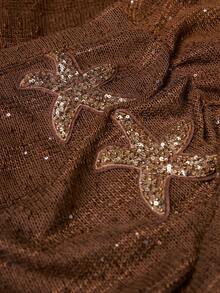 SHEIN VCAY Váy xòe đuôi cá cạp cao đính sequin thanh lịch dành cho nữ cỡ lớn - Cà phê nâu - Xem 8