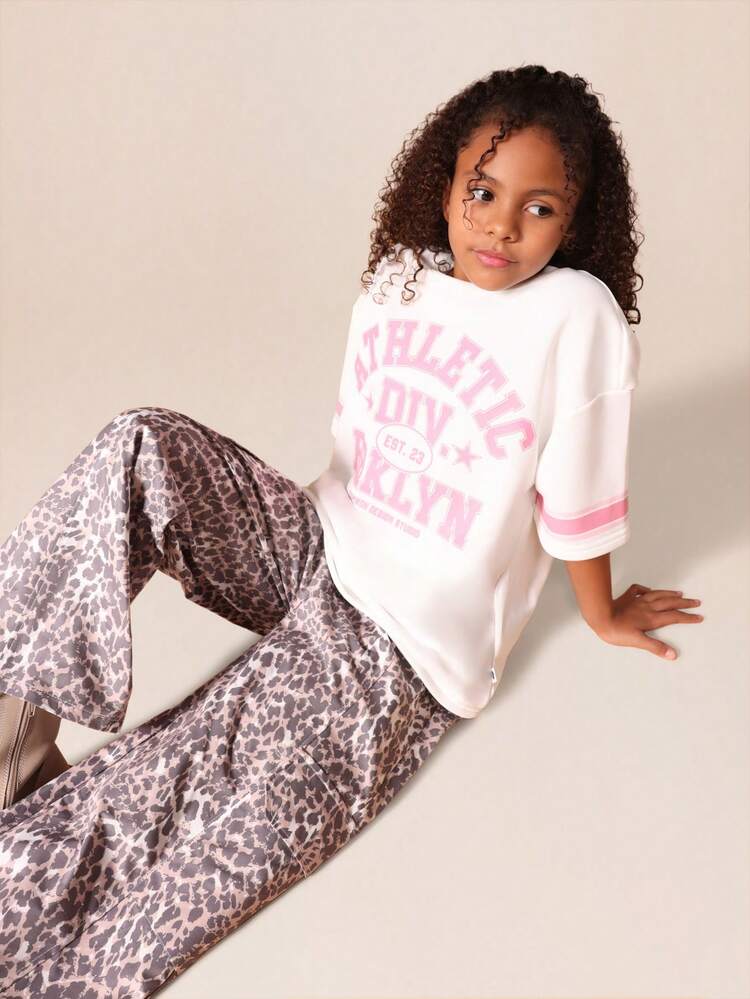Crop Tee With Leopard Print Pants Set