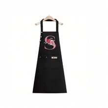 1PC Alphabet Series Black Base With Colorful Letters And Holographic Flower Pattern Cute Heart Print Apron, Perfect For Parties And Weddings, Made Of Peach Skin Fabric, Suitable For Kitchen, And Home Use – Unique Initial Letter Meaning Style. - Multicolor - View 14