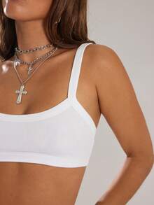 Denimoi Everyday Wear Essential Crop Top Cropped Tank Top Layering FashionStreetwear Sexy Crop Tops - White - View 2