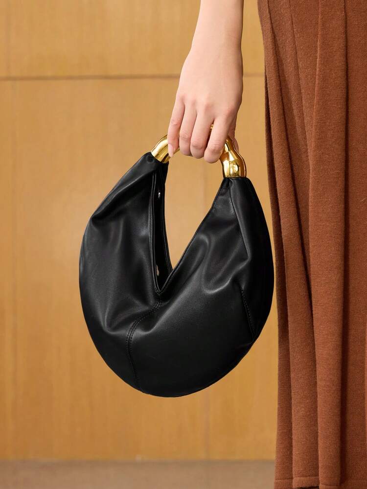 WOMEN'S SOFT HANDBAG WITH SPECIAL-SHAPED HARDWARE HAND-HELD DECORATION, SUITABLE FOR DATING AND COMMUTING OCCASIONS