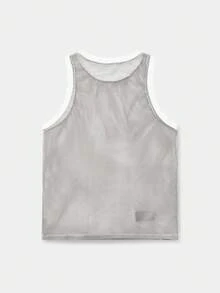 Manfinity BRENVOR Men's Letter Print Mesh Tank Top, Suitable For Everyday Wear In Spring And Summer - Light Grey - View 2