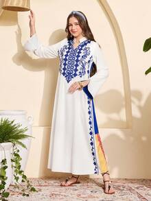 1pc Teen Girls' V-Neck Loose Long Sleeve Print Dress, Spring/Summer - Multicolor - View 5