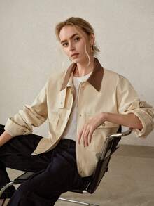 MOTF PREMIUM 2026年女士早春翻领拉链外套 - 杏色 - 查看 1