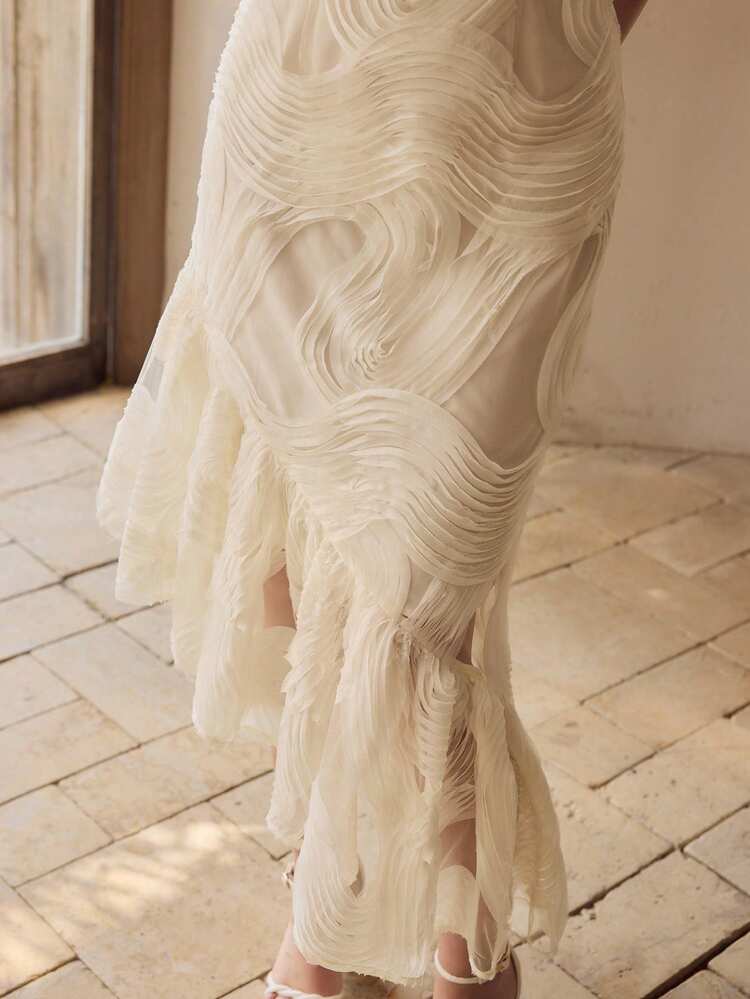 ELEGANT ROMANTIC ASYMMETRICAL RUFFLE HEM DRESS, TIE BACKLESS CINCHED WAIST DRESS FOR WOMEN