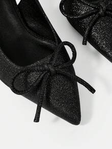 CUCCOO HITCHD Women's Fashionable Elegant Party Glitter Bow Decor Pumps - Black - View 7