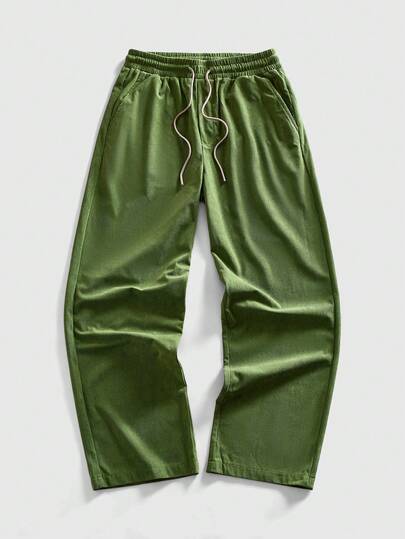 Pantalones casuales sueltos de pierna ancha con cordón en la cintura y bolsillos para hombre