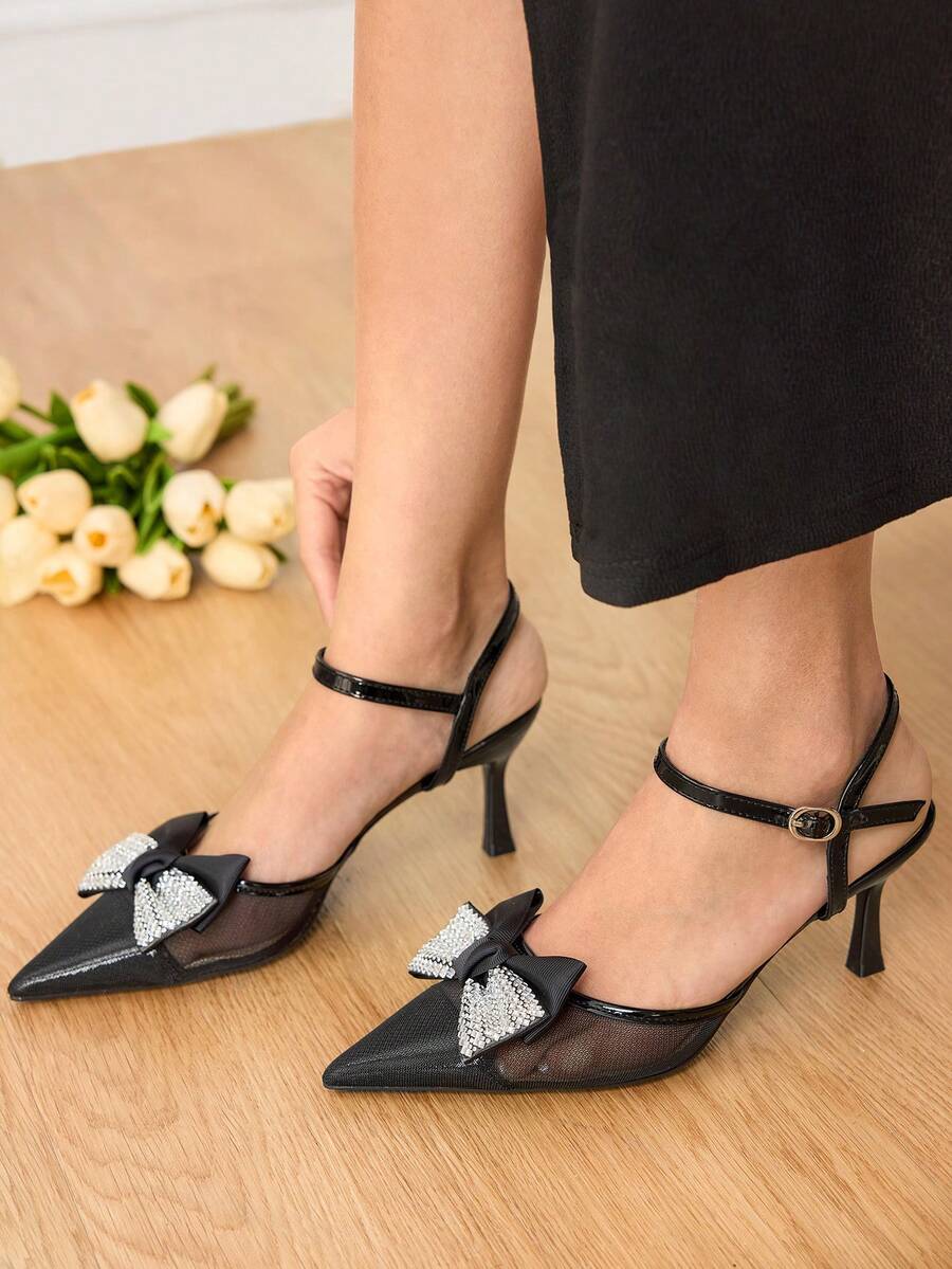 CUCCOO HITCHD Women's Fashionable Elegant Party Rhinestone Bow Decor Pumps - Black - View 1
