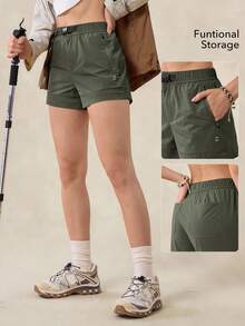 OutZeal Pantalones cortos para mujer para exteriores, de verano, de uso diario y casual, resistentes al agua, de corte slim, con cinturón ajustable y bolsillo de carga - Verde militar - Ver 2