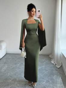 Elenzga Đầm ôm eo thanh lịch và tinh tế với họa tiết ngọc trai dành cho nữ. - xanh quân đội - Xem 3