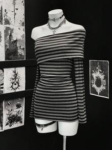 EgrlEra Women's Fashionable Off-Shoulder Striped Midi Dress - Multicolor - View 6