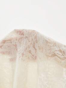 Poéselle 女士中国风金属扣花卉短袖修身优雅T恤，白色上衣，优雅休闲女式衬衫，情人节、度假、夏季上衣，春夏女式上衣，优雅蕾丝衬衫，奶油色女式上衣 - 杏色 - 查看 9