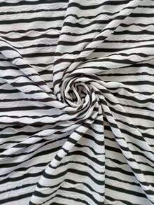 GlowEve New Textured Striped Black & White Contrast Design Casual Chic Round Neck Short Sleeve Women T-Shirt, Spring/Summer - Multicolor - View 3