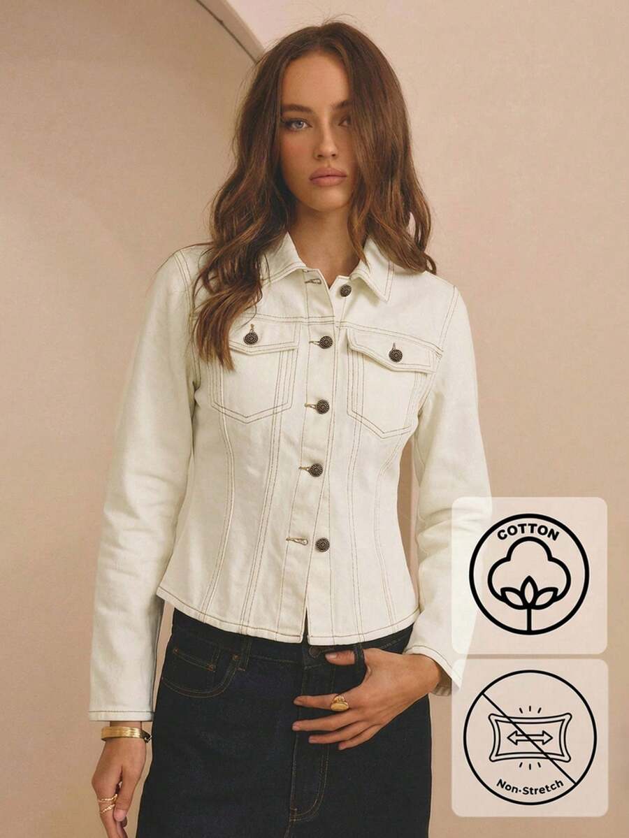 Aralina Winter / Summer Cinched Waist Denim Jacket - White - View 1