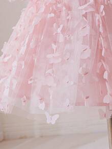 One-Piece Baby Girl 3D Bow Woven Princess Sleeve Dress, Suitable For Parties, Outings, And Other Occasions. Pink Toddler Butterfly Dress Pink Princess Dress Babygirl Princess Puffy Dress Pink Bow Dress Pink Flower Girl Dress - Pink - View 7