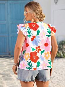 Vivid Eden 大码女式印花方领短袖衬衫，情人节款，适合春夏外出和度假穿着，夏季度假碎花上衣 - 彩色 - 查看 2