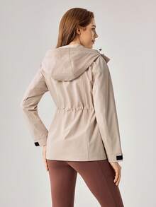 OutZeal Women Water-Resistant Hooded Drawstring Waist Zip Pocket Grey Outdoor Jacket Daily Casual - Apricot - View 8
