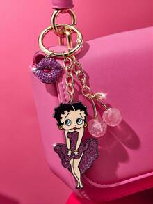 Betty Boop x SHEIN Stylish And Elegant Three-Dimensional Pink Cherry Glitter Alloy Keychain Cute Cartoon Bag Pendant Pendant,Gift Ideas,Party,Holiday,Valentine's Day