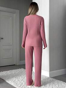 EURMUSE Beauty Sleep Club – Ribbed Knit Lounge Set With Graphic Slogan Top & Cozy Wide-Leg Pants, Soft Touch, Relaxed Fit PJ Co-Ord