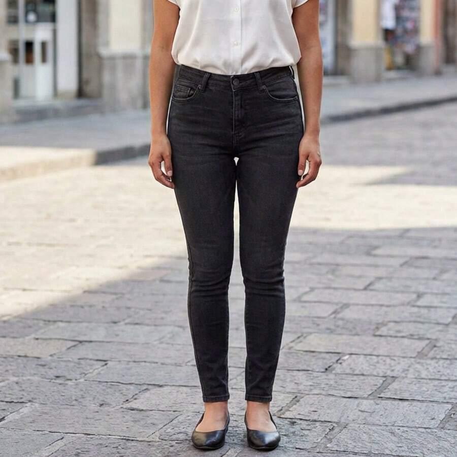 Mujer Jeans Urbano Skinny High Waist Elástico Ajustado Denim Básico Todo Estación Oficina Diario Pantalones - Negro - Ver 1