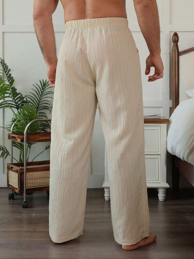 Men's Solid Color Beige Lounge Pants, Spring