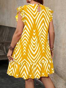 EMERY ROSE Vestido casual de verano holgado con estampado floral y mangas con volantes para mujer de talla grande - Amarillo - Ver 2