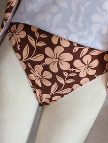 Swim Lushoire Women's Beach Music Festival Spring/Summer Floral Print Double Shoulder Strap Gathered Cinched Waist Mature Fashion Swimsuit - Multicolor - View 4