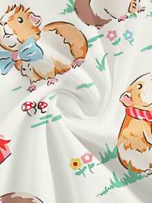 PopScrub 女士卡其色V领短袖双口袋可爱动物/仓鼠图案上衣，生日礼物，花卉卡通印花护士/医生制服上衣，纯色宠物美容工作服上衣，营养师工作服，多口袋功能性工作服，可爱 - 卡其色 - 查看 5