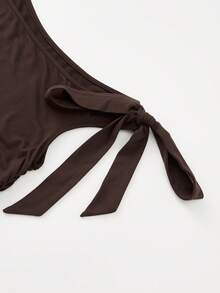 SHEIN PETITE CURVE PETITE Plus Size Asymmetrical Shoulder Sleeveless Metallic Floral Ruched Dress, Autumn/Winter - Coffee Brown - View 6