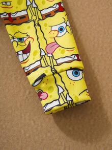 SpongeBob SquarePants | SHEIN Conjunto de pijama de pantalón y top de manga larga con estampado de dibujos animados para niño, otoño/primavera - Amarillo - Ver 4
