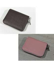 1 Piece Of Artificial Leather Card Holder Wallet, Neutral Zipper Card Sleeve, 22 Card Capacity, Used For Bank, Credit Card, Debit Card, Business And ID Card Storage,Back To School,School Supplies