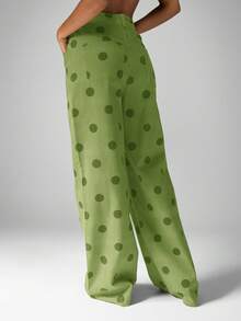 MISSGUIDED Quần jeans ống rộng cạp cao chấm bi cho nữ, kiểu dáng cổ điển retro, ống thẳng dài, quần denim thường ngày thoải mái cho mùa xuân hè. - Màu xanh lá cây đậm - Xem 2