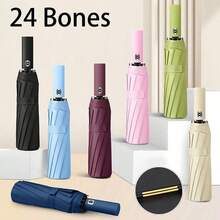 مظلة قابلة للطي كاملة التلقائية 24 ضلع مقاومة للرياح، مظلة مزدوجة للشمس والمطر، مظلة سفر متعددة الوظائف مقواة بألوان متعددة - متعدد الألوان - مشاهدة 3