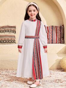 SHEIN Young Girls' N Style Long Sleeve Dress,Kids - White - View 4