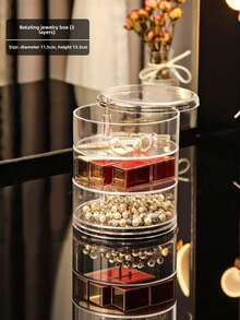 Children's Hair Accessory Storage Box Dustproof Rotating Girl Baby Hair Accessory Earrings Hair Clip Hair Clip Headband Rope Rubber Band Jewelry Box Transparent Cosmetics Desktop Storage Box Rotatable Multi-Layer Partition Ins Style Jewelry Box Hair Clip Dustproof - Clear - View 11